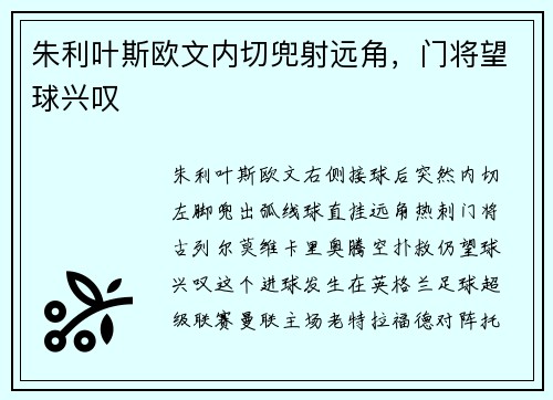 朱利叶斯欧文内切兜射远角，门将望球兴叹
